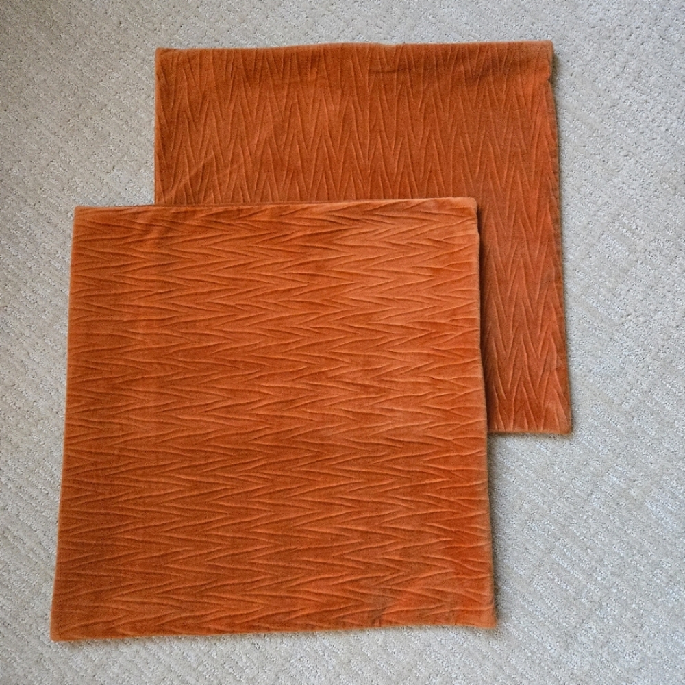 Pair Orange Rust Velvet Pillow  Cases